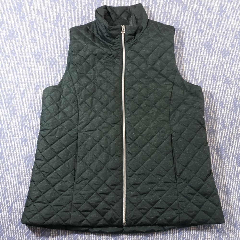 Banana Republic Full Zip Quilted Vest Womens Large Slim Fit Galactic Green